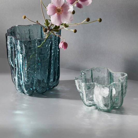 Kosta Boda, Crackle Ljuslykta Cirkulär 5,8 cm, Blå-Silvra Home