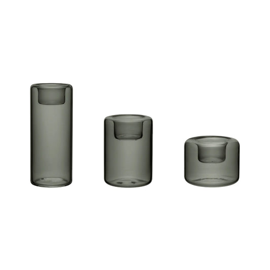 Kosta Boda, Happy Ljuslykta  3-pack 6,8, 10,5, 15 cm, Antracit