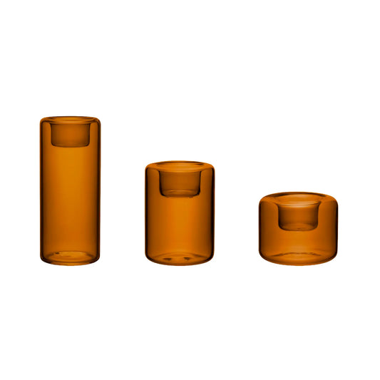 Kosta Boda, Happy Ljuslykta  3-pack 6,8, 10,5, 15 cm, Bärnsten