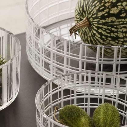 Orrefors, Cut In Number Skål Rutmönsterb 27,5 cm, Klar/Vit