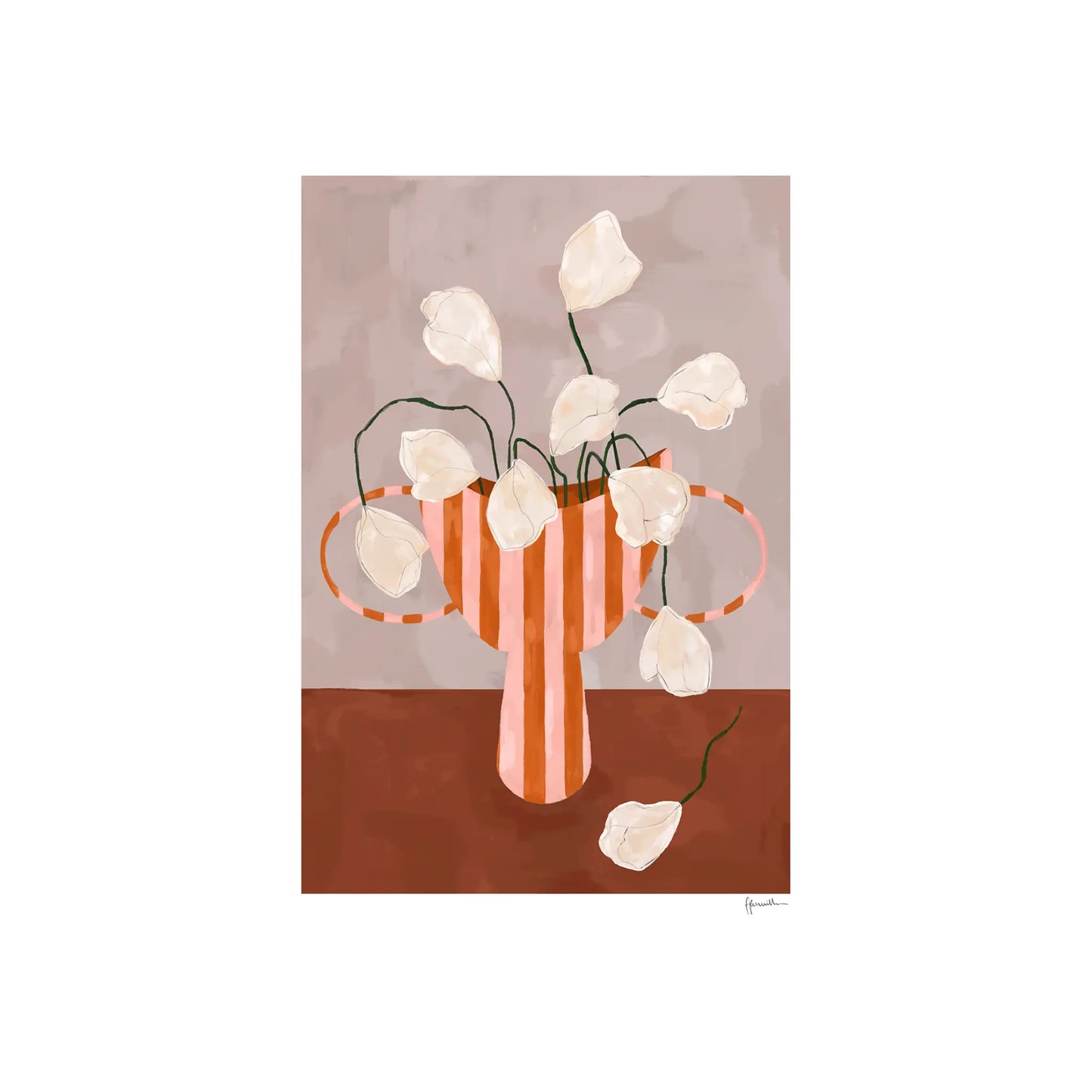 The Poster Club White Flowers in Striped Vase Poster 40x50