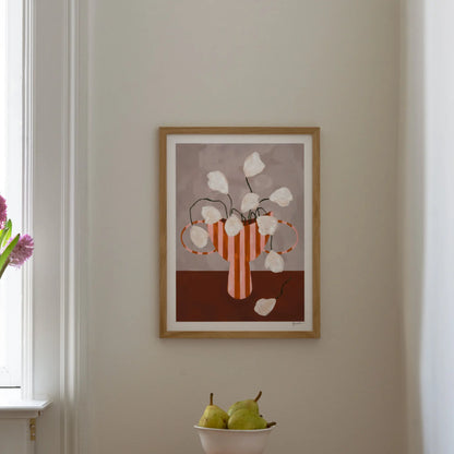 The Poster Club White Flowers in Striped Vase Poster 40x50